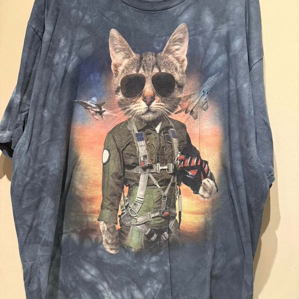 The Mountain Tomcat Fighter Pilot Cat Tie-Dye Graphic T-Shirt